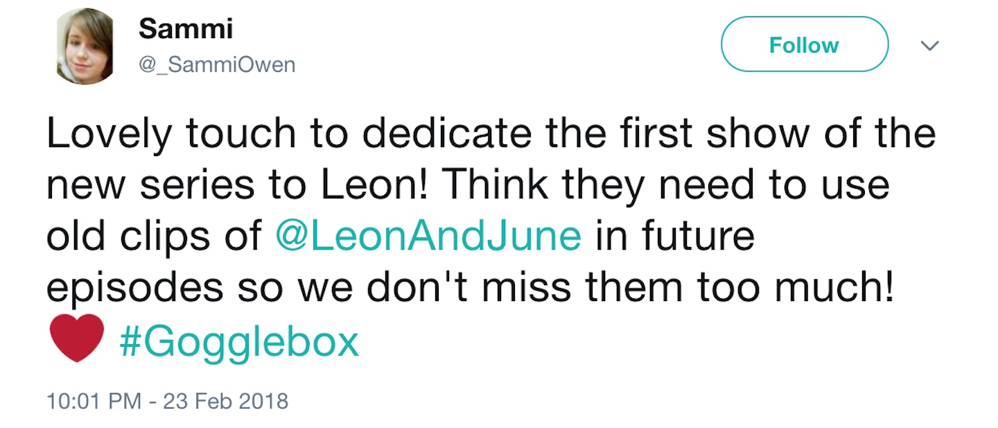 Gogglebox pays tribute to Leon Bernicoff in their latest episode